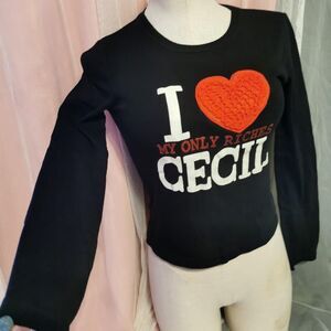 Cecil Mcbee Sz Small Women's Long Graphic Tee Shirt Top Japan Black Party Casual